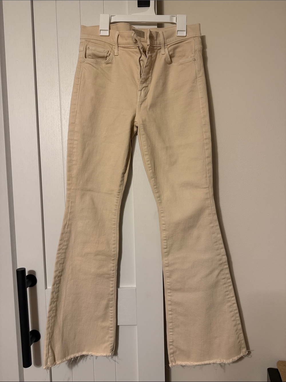 MOTHER Beige Wide-Leg Jeans with Frayed Hem 31 in inseam
